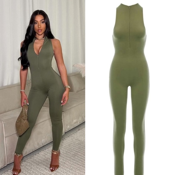 NAKED WARDROBE Olive Green Sleeveless Jumpsuit size 1 - small - Picture 1 of 9